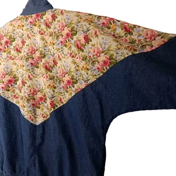 Vintage Womens M Jacket Lightweight Chambray Floral Peony Alice Martin Zip Up - Picture 3 of 16